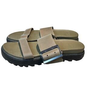 Sorel Women's Roaming Two Strap Leather Buckle Slide Sage Green Sandals Size 6